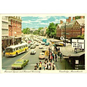 Harvard Square Cambridge MA Vintage Postcard 1970s City Scene Postmarked